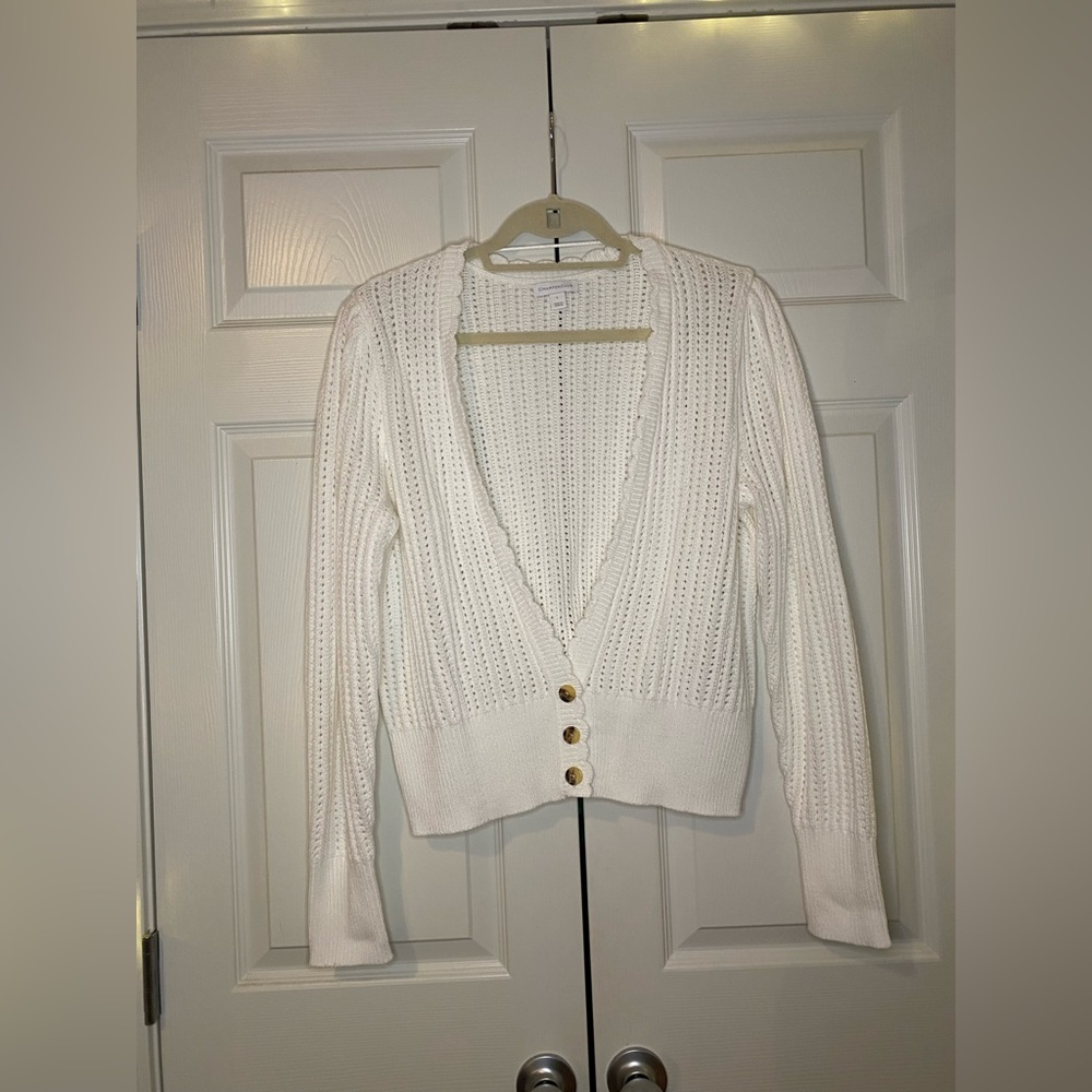 Charter Club Open-Knit Scallop-Trimmed Cardigan Sweater